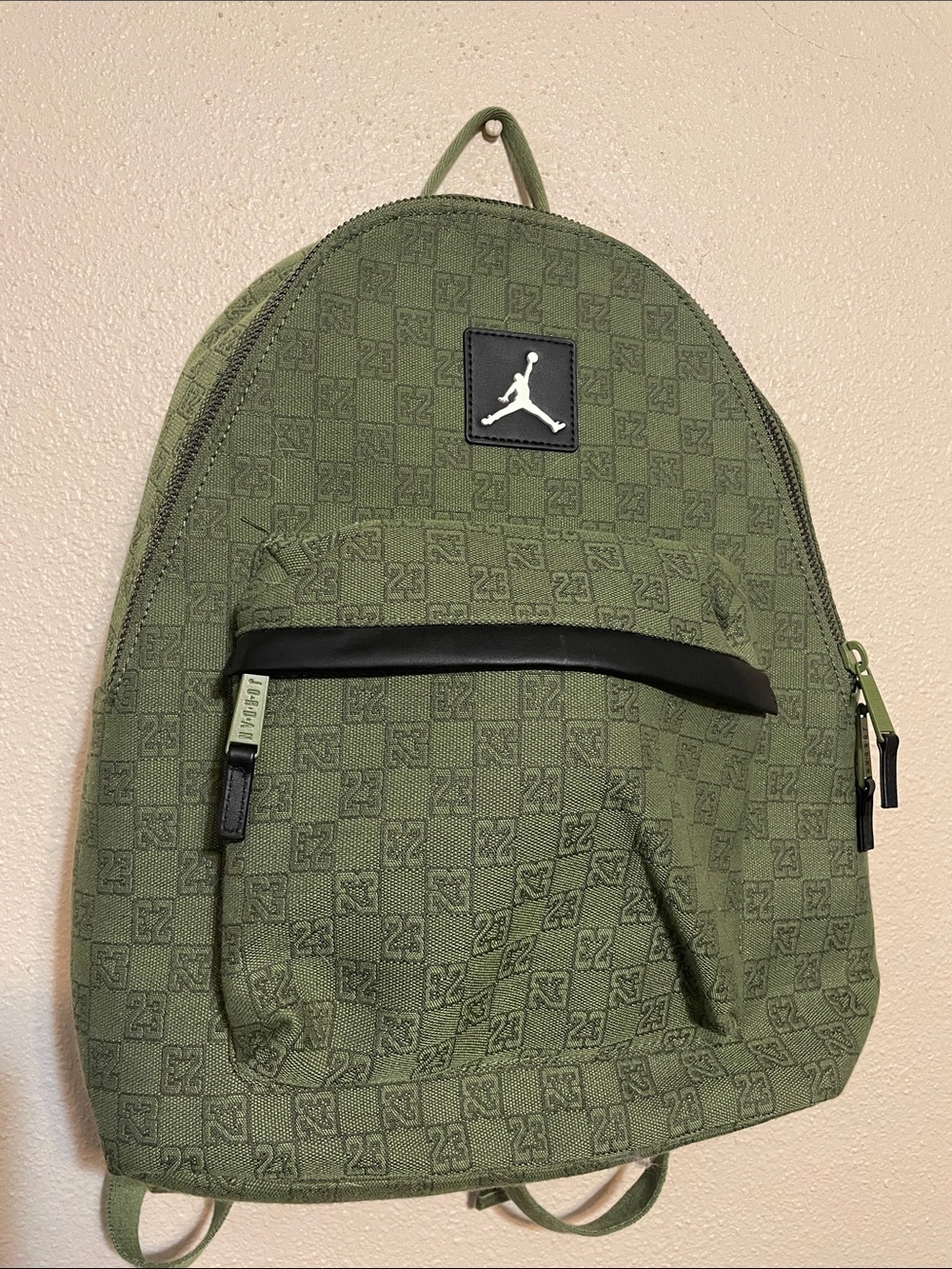 Jordan Olive Green Monogrammed Backpack with Black Accents